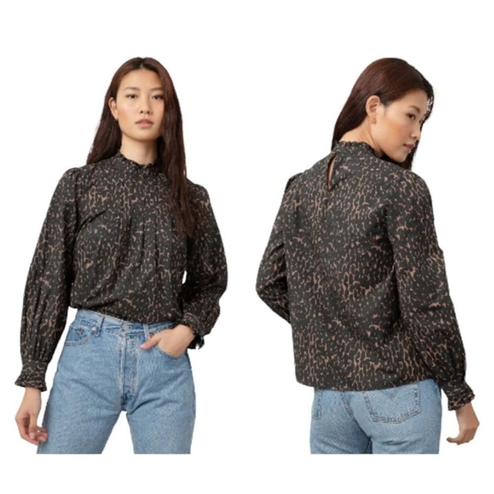 Rails Leopard Print Long Sleeve Blouse High Neck Casual Top‎